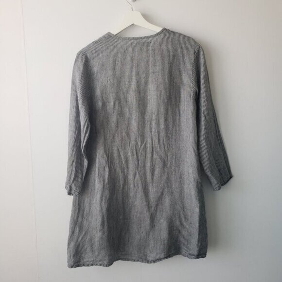 flax button front striped 100% tunic top size 4 - Picture 2 of 8